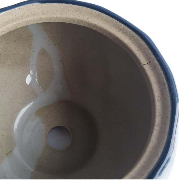 Round Grey & Blue Japanese Style Glazed Ceramic Planters ~ For Bonsai Succulents - Picture 7 of 9